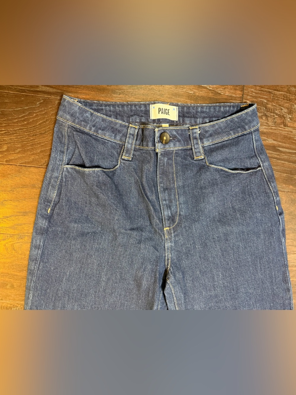 PAIGE Leenah High Rise Wide Leg Jeans Sz 28 Ceremony Dark Wash Stretch Denim - Picture 4 of 9